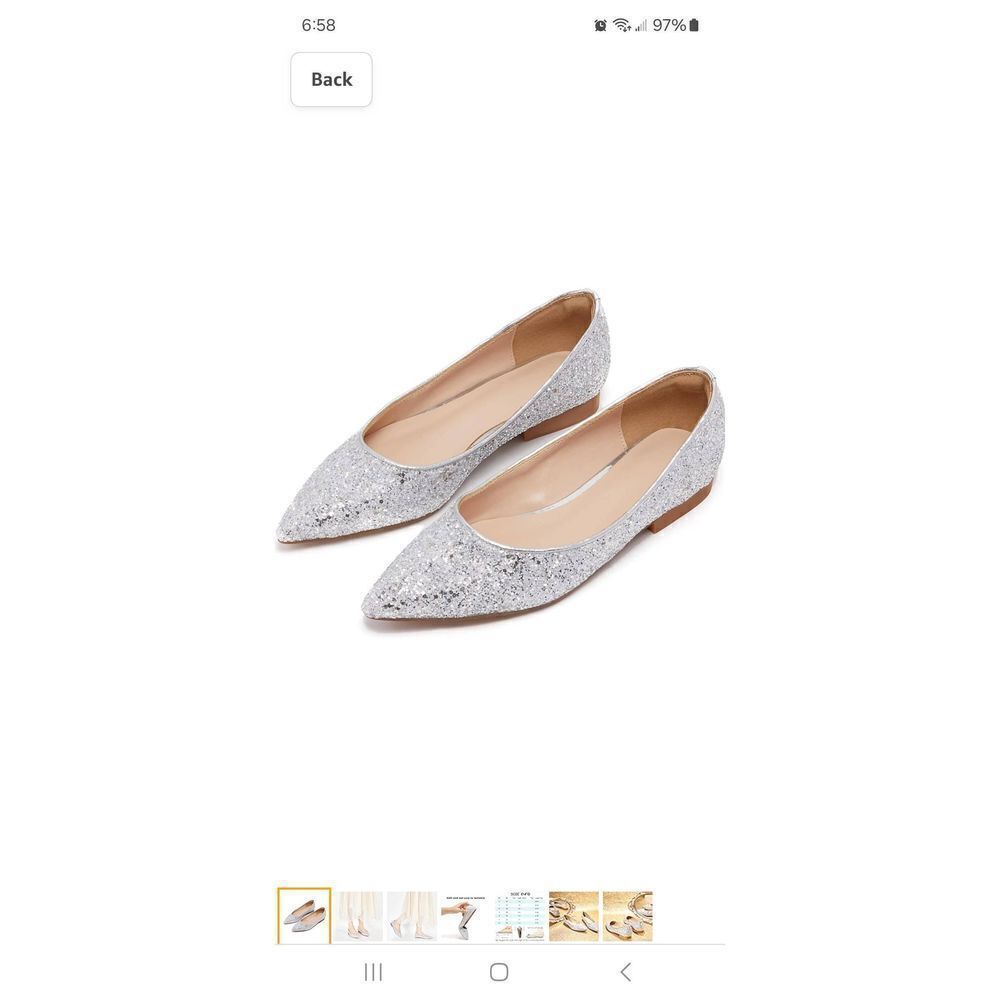 New 10M Kiderence Silver Glitter Flats Pointed Toe Slip on Party Dress Shoes